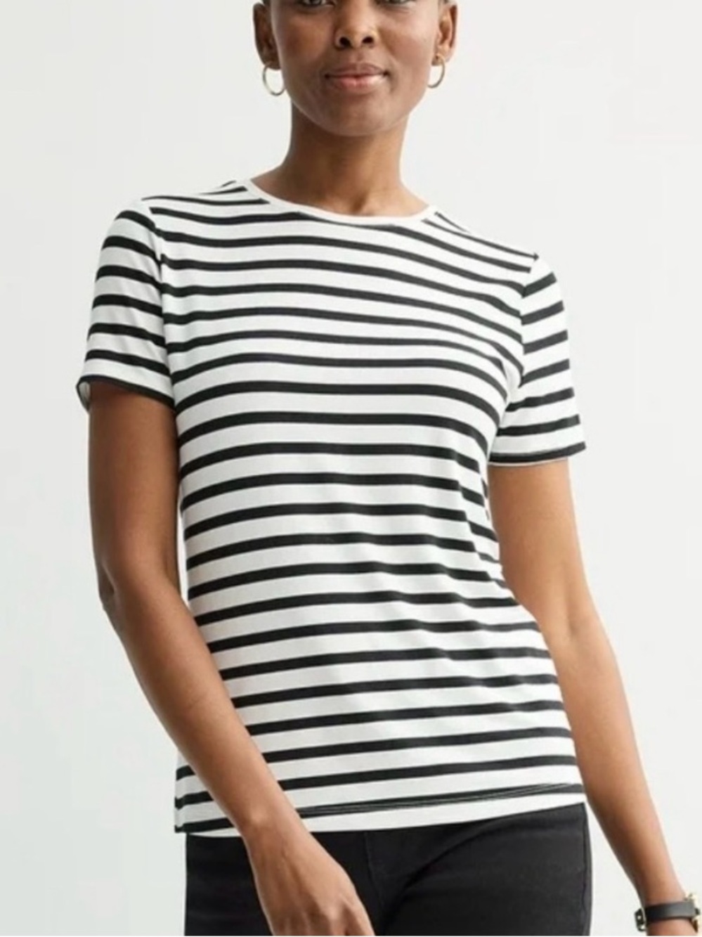Nine West Black & White Striped Short-Sleeve Tee